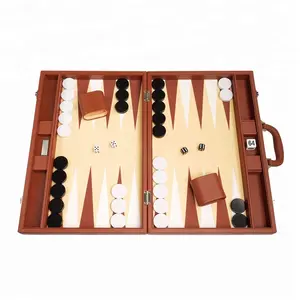 Vintage benutzerdefinierte pu leder backgammon set premium backgammon checkers schach spiel set