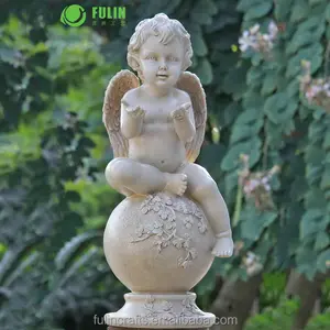 home garden decoration sitting ball cherub angel statues resin cupid figurine