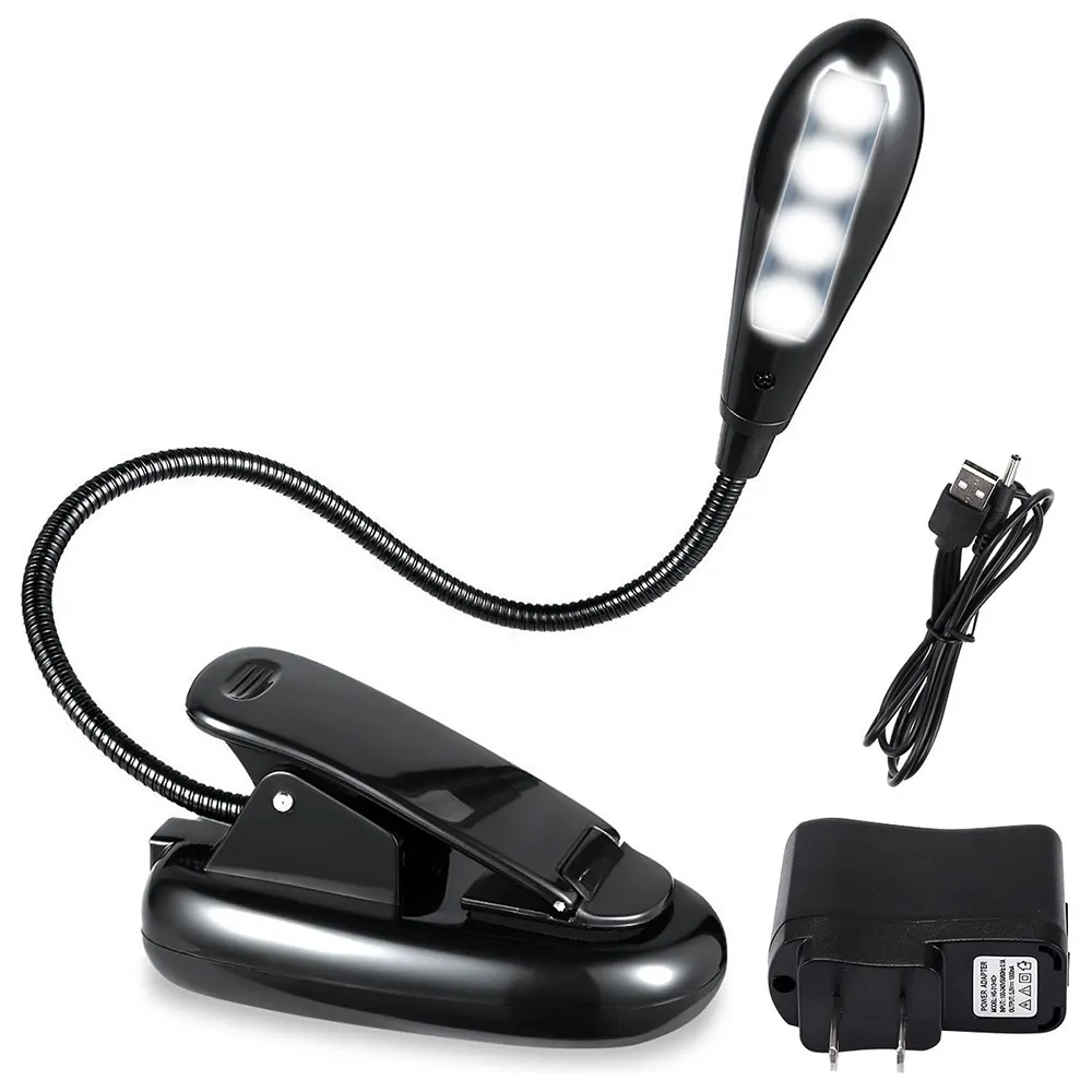 Lampe LED à bras flexibles et réglables avec batterie AAA Rechargeable, 4 pièces, lumière pour le livre
