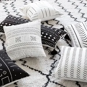 Cheersee 패션 디자인 코튼 태국 흰색과 검은 색 삼각형 패턴 터키 봄 모로코 기하학적 3d 인쇄 쿠션