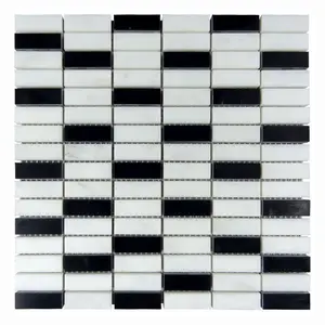 Carrelage carré long art en mosaïque de marbre, couleur mixte noir et blanc, arrière-plan pour intérieur, en promotion