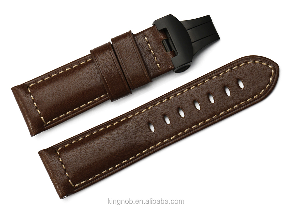 24mm En Acier Inoxydable Boucle Déployante Main Peau de Veau Bande de Montre en cuir