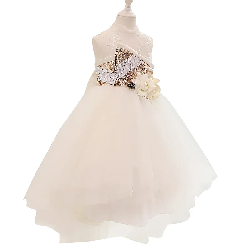 Wendbare Petty Meisje Voorjaar Witte Communie prom Jurk Meisje Bruiloft Bloem Sequin Party Ceremony Tulle chiffon bloem meisje jurk