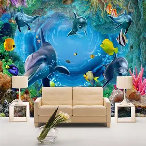 Papel de parede foto 3d subaquático mundo dolphin mural belo quarto de crianças papel de parede 5d papel de parede mundo