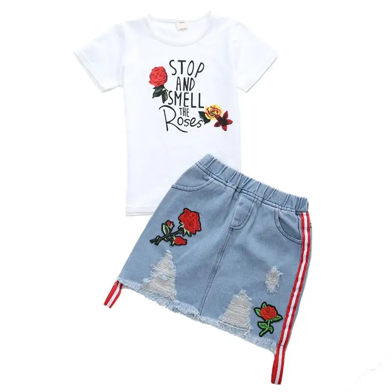 Conjunto de falda con estampado de rosas, Ropa para Niñas, verano, 2018