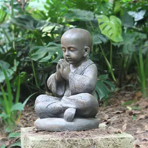 Grande statue de moines Shaolin de couleur noire en pierre, décoration pour le jardin