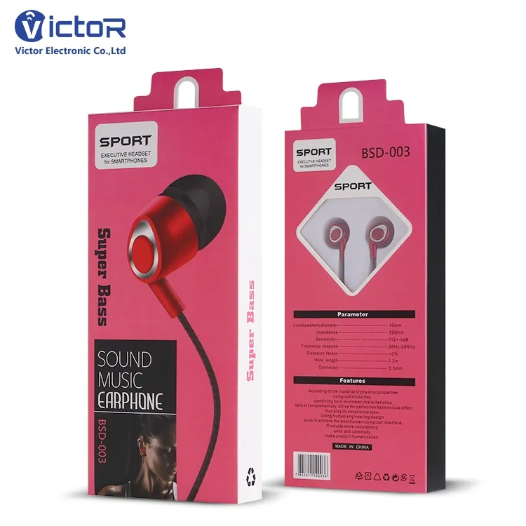 Super bass sound music earphone sport STEREO SPORT fashion HEADSET 3.5mm for iphone for Samsung for smartphone with red package