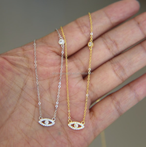 2023 fashion thin chain 100% 925 sterling silver cute evil eye cz collana a catena delicata - Product Image 1
