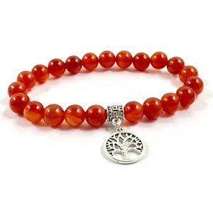 Gemstone 6mm Carnelian bracelet with Tree of life charm packaged in cellophane bag hot item