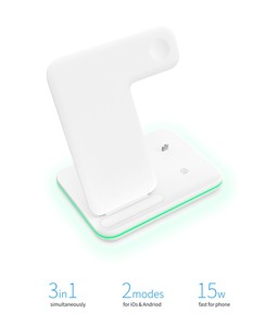 Supporto per caricabatterie <span class=keywords><strong>Wireless</strong></span> 3 in 1 dispositivo di ricarica <span class=keywords><strong>wireless</strong></span> da 15W per caricabatterie da 2.5W per telefono cellulare per orologio pad di ricarica da 2W per auricolare - Product Image 3
