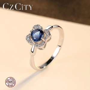 CZCITY — bague en argent Sterling 925 et strass, bague en pierre précieuse bleue avec Surface lisse réglable, CZ - Product Image 4