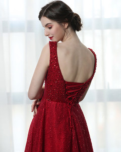 Vestido de fiesta Formal de encaje rojo <span class=keywords><strong>vino</strong></span>, con lentejuelas, largo, TB20 - Product Image 3