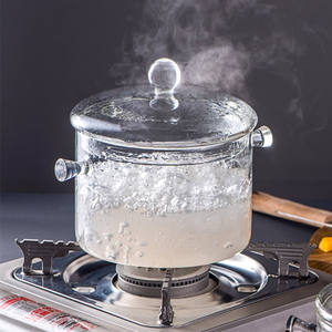 Marmite à soupe transparente en verre borosilicate de haute qualité, style américain, avec poignée et couvercle en verre, compatible gaz et induction, ensemble d'ustensiles de cuisson écologiques - Product Image 3