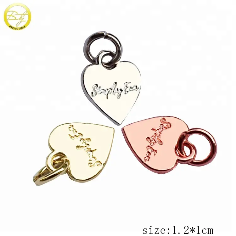 Custom heart shape engraved logo pendant small metal tags for jewelry