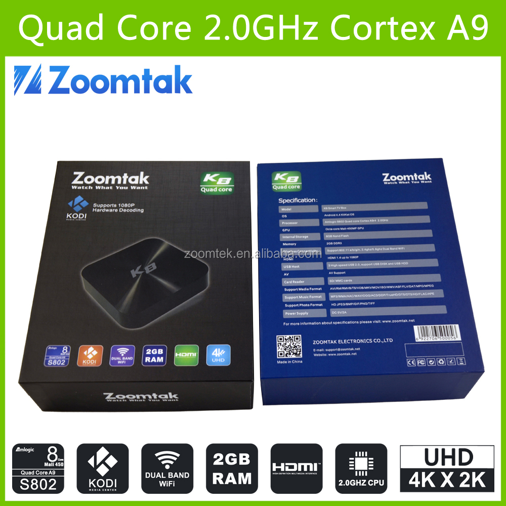 Zoomtak K8 Amlogic S802 8-core GPU malí 450 kodi 14.2 preinstalado kodi android tv box