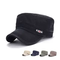 Wholesale Fashion Washed Flat Hat Military Cap Custom Blank Cotton for Men Baseball Cap Multi-panel Hat Embroidered Unisex IMAGE