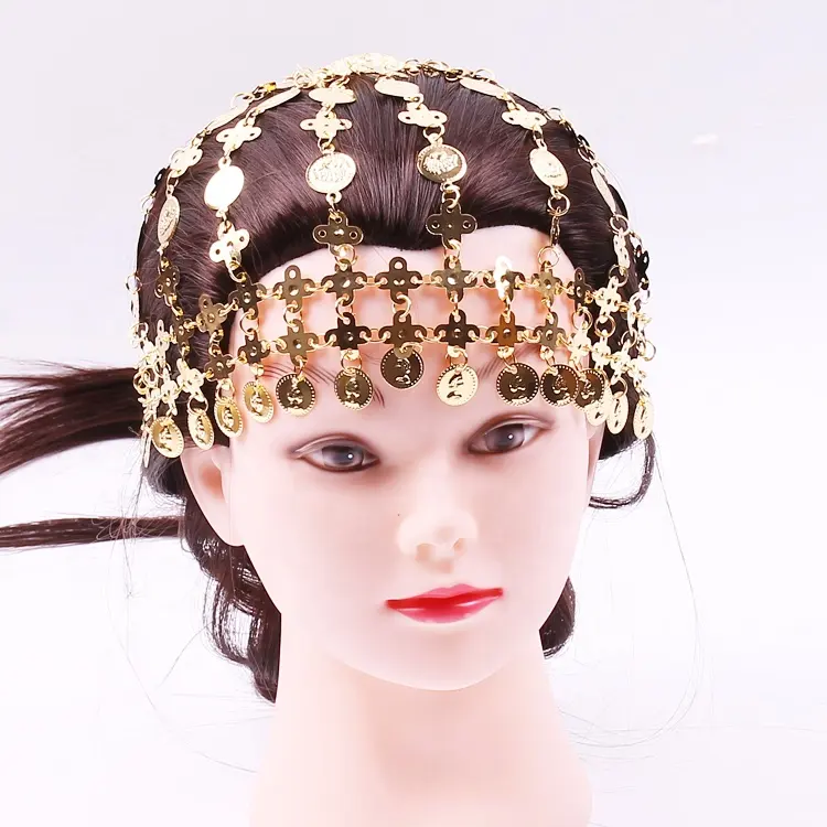 Goldenfarben Bling-Kopfbekleidung metallischer Münz-Blumentzug für Partybekleidung Schmuck aus dem Mittleren Osten Indien