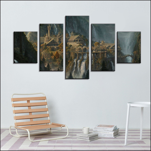 Moderno a 5 pannelli in tela da parete arte antico castello cascata paesaggio stampe a spruzzo decorazioni per la casa all'ingrosso Cuadros murale - Product Image 4