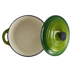 Pot <span class=keywords><strong>en</strong></span> <span class=keywords><strong>fonte</strong></span> brute émaillé vert 24cm, Pot/four néerlandais avec double poignée et couvercle pour casseroles - Product Image 2
