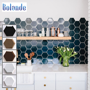 Pas cher moderne élégant <span class=keywords><strong>style</strong></span> pur noir mosaïque carreaux de métro brillant biseauté hexagone forme mosaïque dosseret tuile - Product Image 1