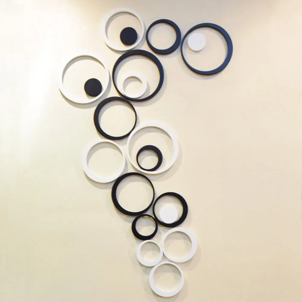 Acrylic 3D Black And White Circles Wall Sticker, Acrylic Wall Sticker Decoration