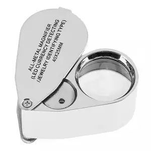 40X Full Metal Illuminated Jewelry Loop Magnifier, Pocket Folding Magnifying  Glass Jewelers Eye Loupe with LED 