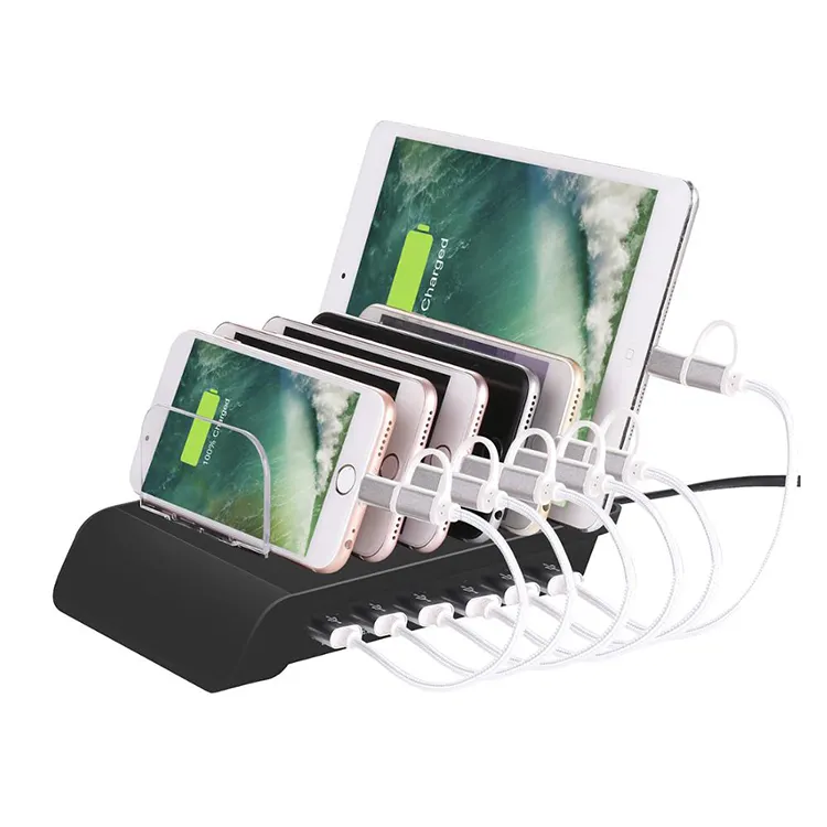 USB Charging Station Dock 10.2A 6 USB Port Fast Charge Docking Station Multi Device Charger Organizer For Smartphone Tablet