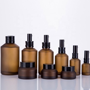 High-End Frosted Amber Glazen Fles Cosmetische Pot Huidverzorging Gezichtscrème Lotion Pomp Nevel Druppelaar Fles