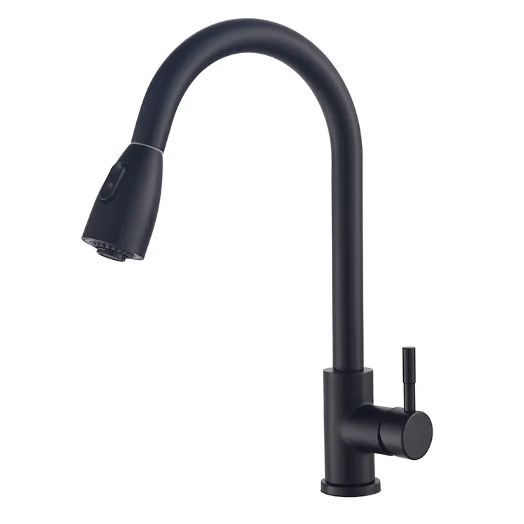 Pull Out Kitchen Mixer Faucet 304 Stainless Steel Factory Price Hot and Cold Black Modern Contemporary Ceramic ODM   OEM 5 Years