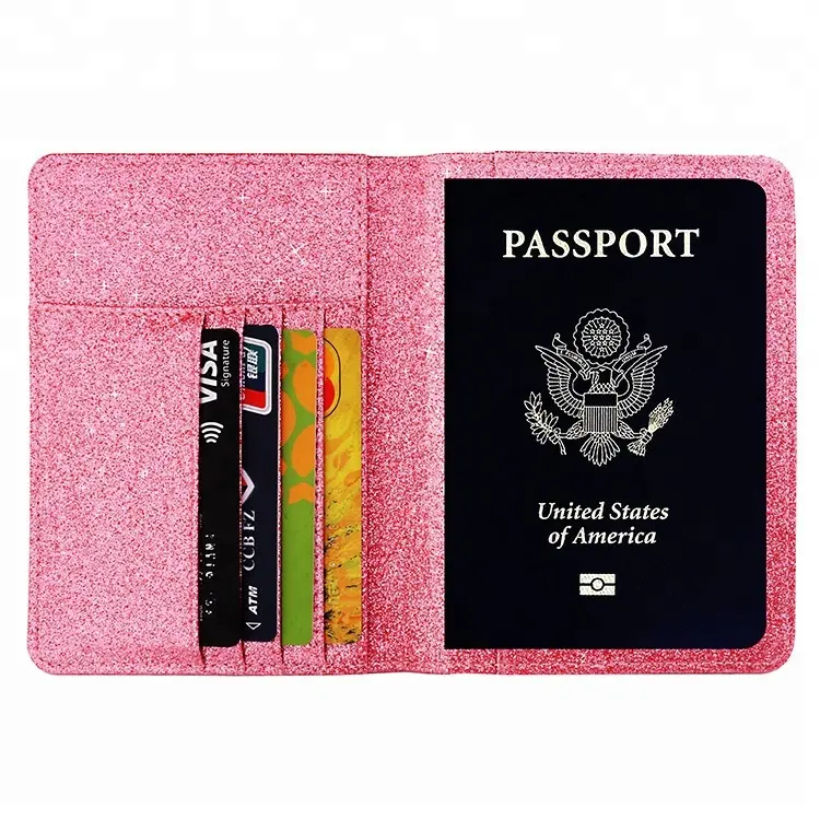 Personalizado Glitter PU Carteira de Viagem portador de Passaporte Capa de Passaporte de Couro de Luxo