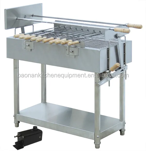 Stainless Steel Commercial BBQ Rotisserie Spit、Charcoal BBQ Grills With Skewers MechanismとUnder Shelf