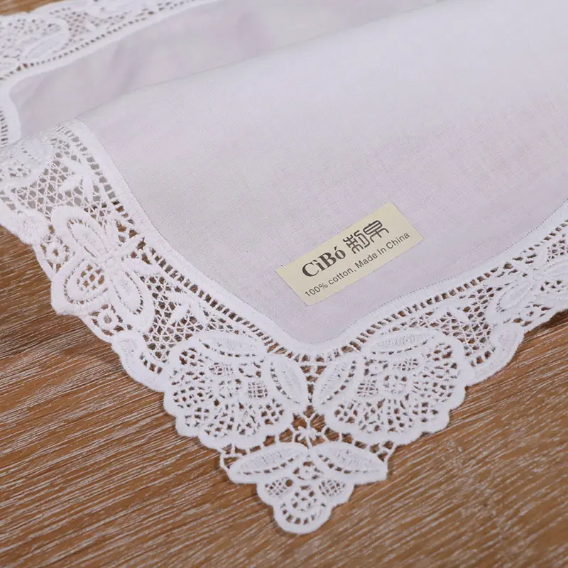 A008: White premium cotton lace handkerchiefs crochet hankies for women/ladies wedding gift