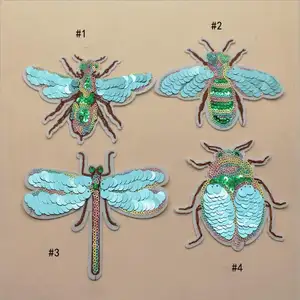 Groothandel lichtblauw dragonfly insect borduurwerk pailletten patch voor tassen/hoed/kledingstuk