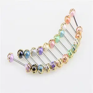 Wholesale New Europe and America Stainless Steel Colorful Personality Popular Barbell Piercing Tongue Ring Jewelry