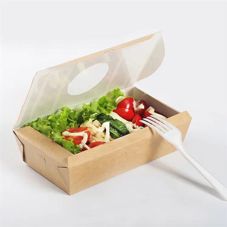 Caixa de refeição descartável impressa personalizada, caixa de embalagem de salada eco-amigável