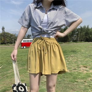 2019 Nuovo Stile di Estate Delle Donne A Vita Alta Chiffon di Raffreddamento Breve <span class=keywords><strong>Pantaloni</strong></span> Larghi del Piedino del Pannello Esterno Solido Bicchierini Casuali Accoglienti Tutti I Match bicchierini della ragazza - Product Image 3