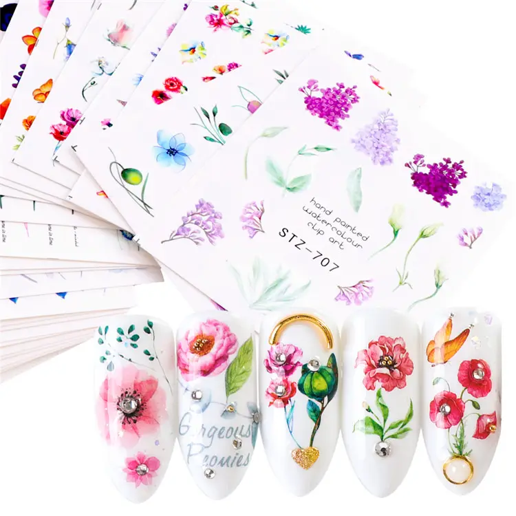 New 1pcs Flower Elegant Designs Nail Water Sticker Decal Dried Floral Vine Cactus Wraps Slider Nail Art Manicure Decor STZ707