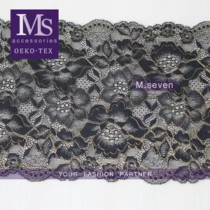 High-Quality China Supplier manufacture Trim Lace French Eyelash Lace Fabric Wide Stretch black Lace Trim For Dress