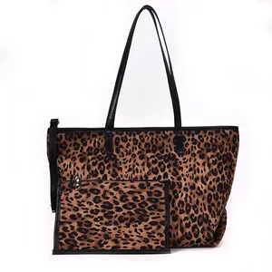 leinwand handtasche retro stil Suppliers-New Korean Style Leopard Große Kapazität Mode Retro Frauen Einkaufstasche Luxus Handtasche Set Mit Clutch Bag