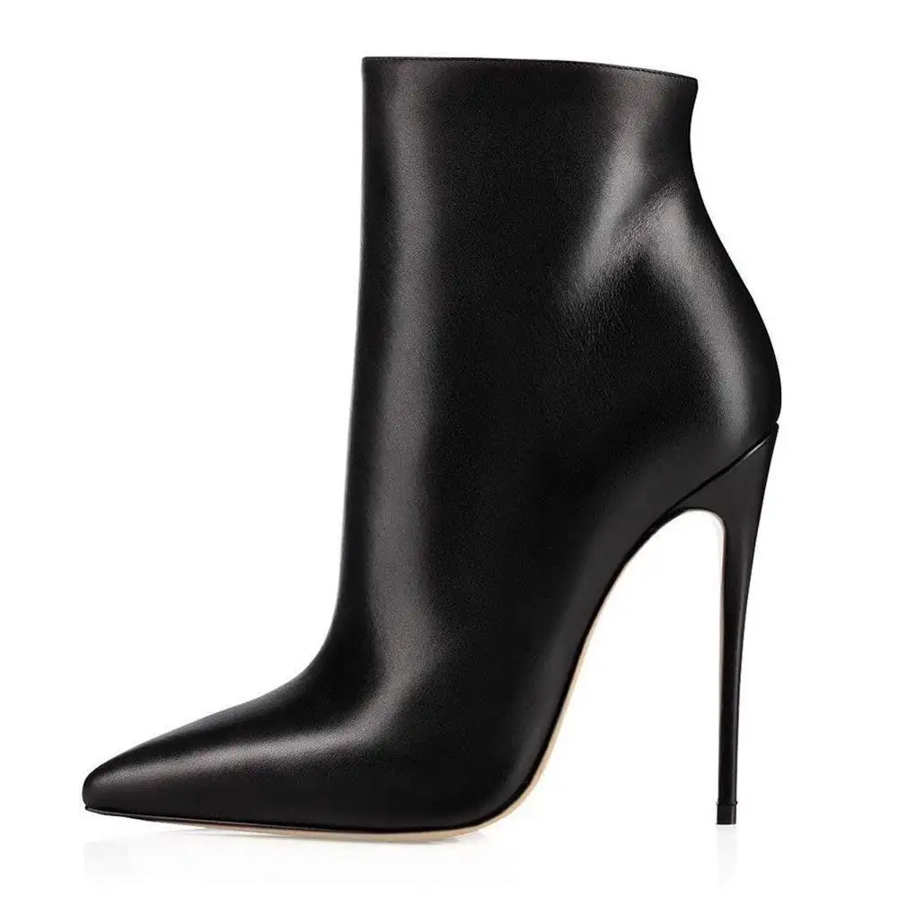 Classical Elegant Large size Pointed Toe Pu Leather High Heels Stiletto Sexy Women Ankle Boots