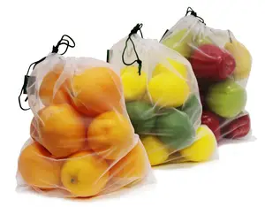 Rede de armazenamento lavável eco-friendly premium, malha de cordão para compras de frutas, vegetais, alimentos, sacos reutilizáveis