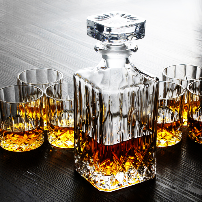 750ml glass whisky bottle Square whisky decanter set