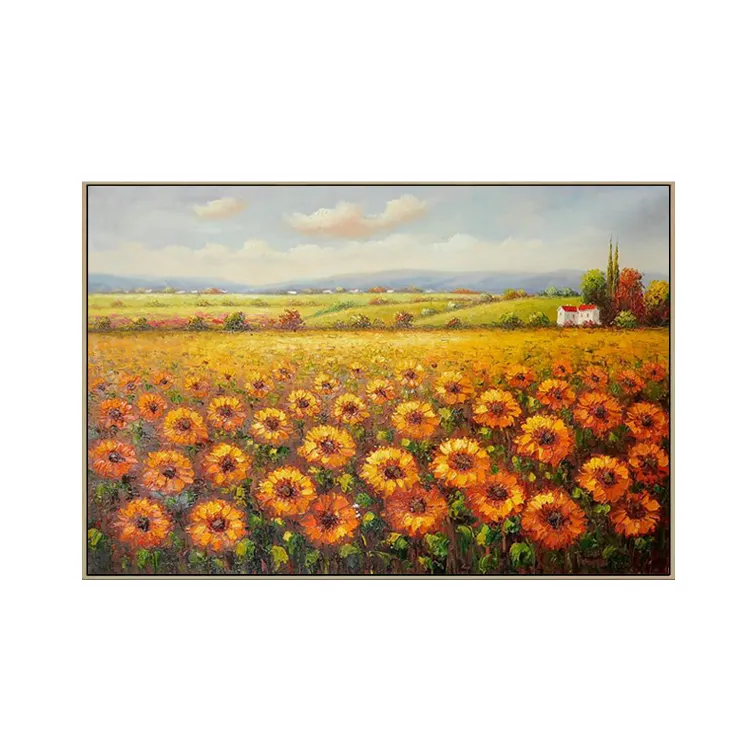 Acrylic Landscape Famous Sunflower Field Scene Palette Knife Sunflower Oil Painting on Canvas