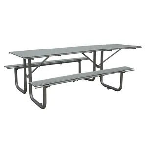 Pó revestido de aço inoxidável ao ar livre cadeiras de mesa de jantar restaurante cantina conjuntos gardeb bancadas mesa de metal mesa de cerveja