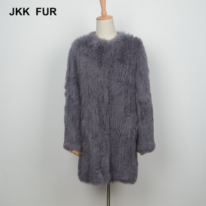 Punto grueso señora chaqueta de piel real mujeres piel de conejo auténtica señoras largas abrigo de invierno caliente - Product Image 6