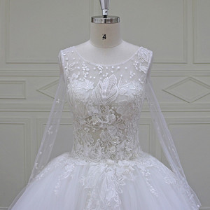 cuadros verdaderos de manga larga bola vestido vestido lleno de encaje balón vestido de boda vestido de novia 2017 - Product Image 2