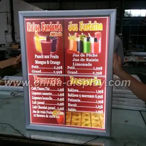 2020 restaurante de exibição de alumínio quadro snapper placas do menu caixa de luz led backlit