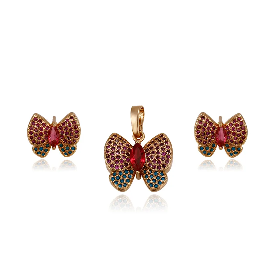 64191 Xuping fashion design 18K gold plated butterfly shape CZ stone jewelry set