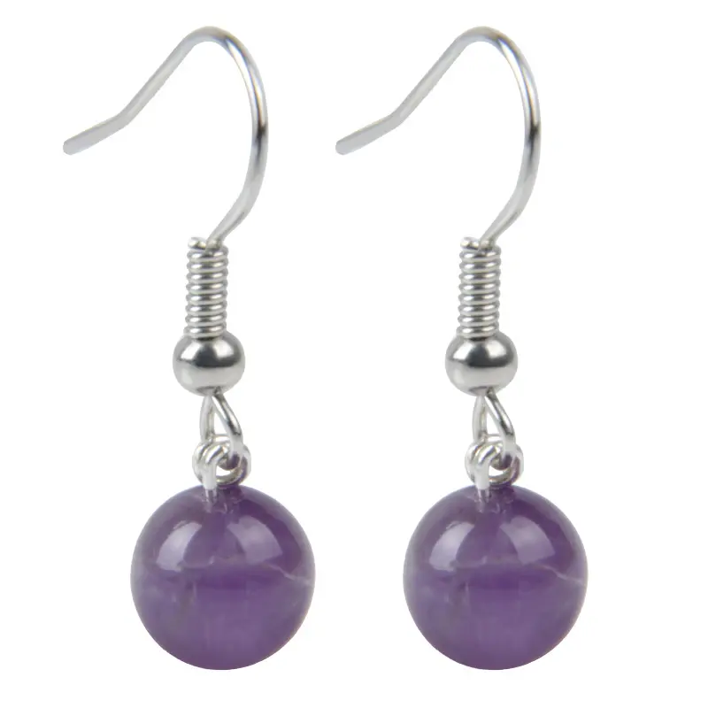 8mm Amethyst bead Pendant Natural Stone Earrings for Women Gift Dangle Earrings Jewelry