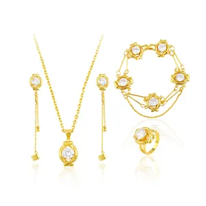 Xuping jewelry joias de luxo zircão, conjunto de joias femininas ouro 24k